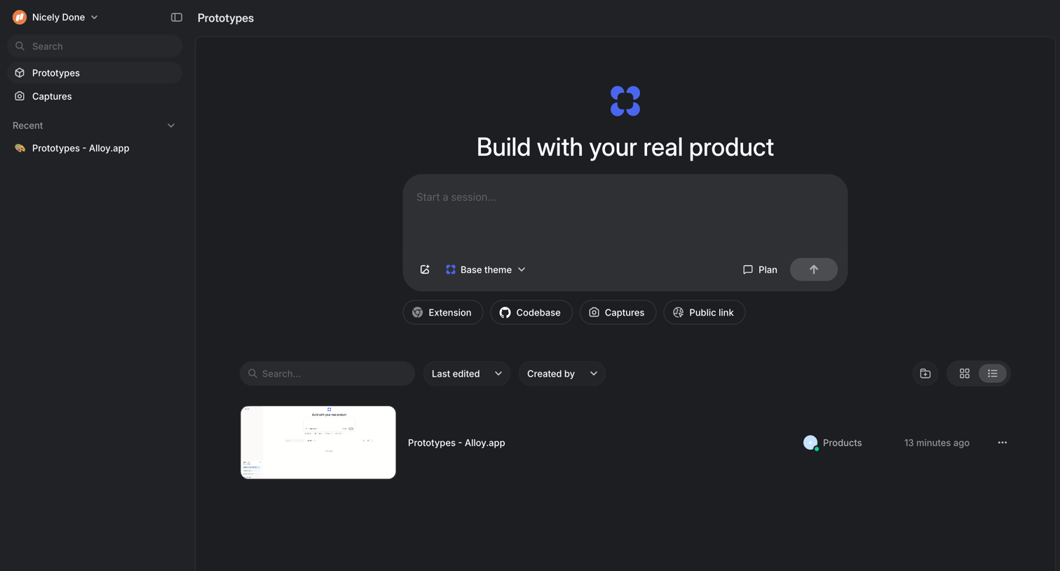 Alloy - Prototypes screen