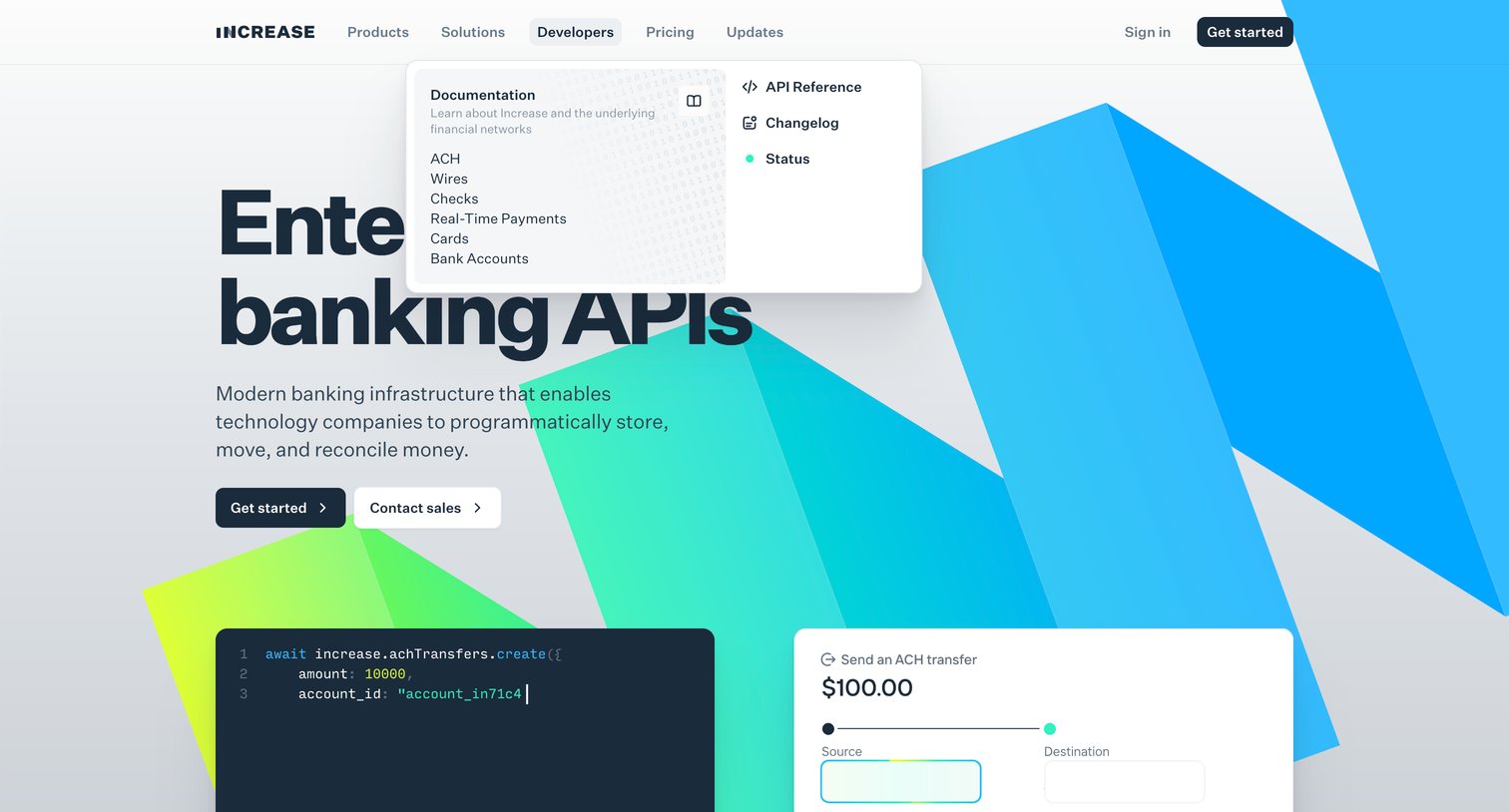Increase - Increase — Enterprise-grade Banking APIs screen