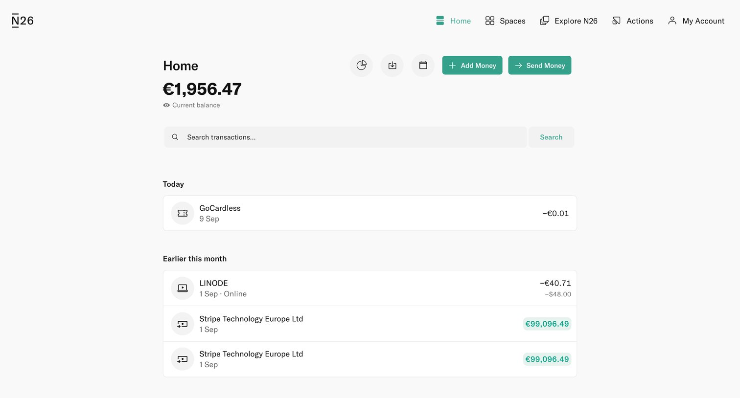 N26 - Home — N26 screen