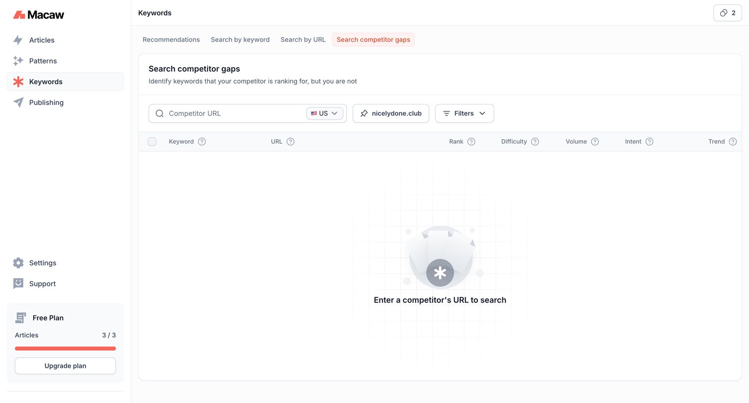 Macaw - Keywords | Macaw screen