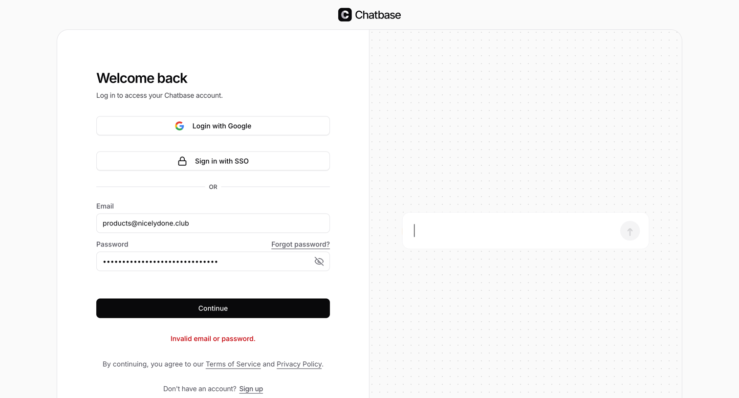 Chatbase - Sign In - Chatbase screen