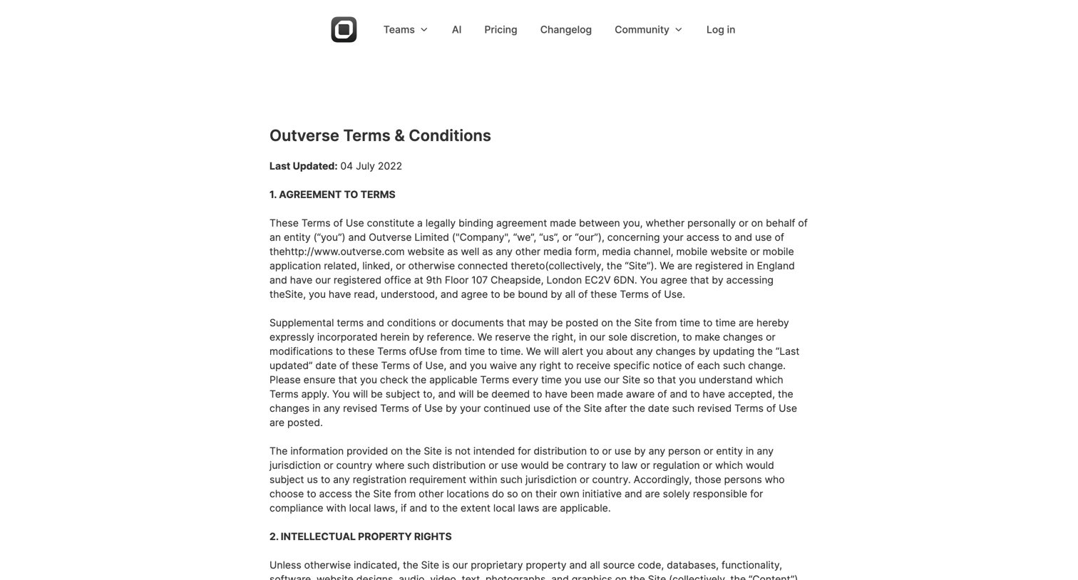 Outverse - Outverse | Terms Conditions screen