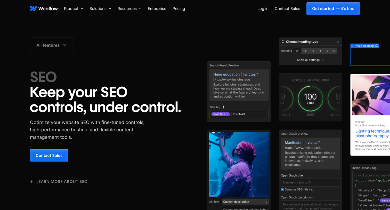 Webflow - Webflow SEO tools for analysis and performance | Webflow screen