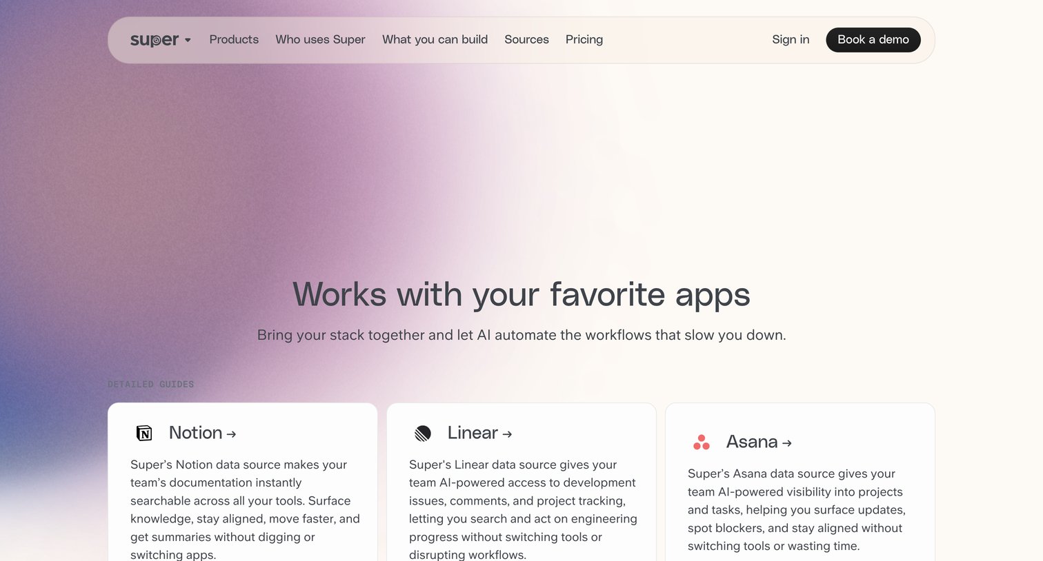 Super - Data Sources for Super Connect Your Tools, Power Your AI screen