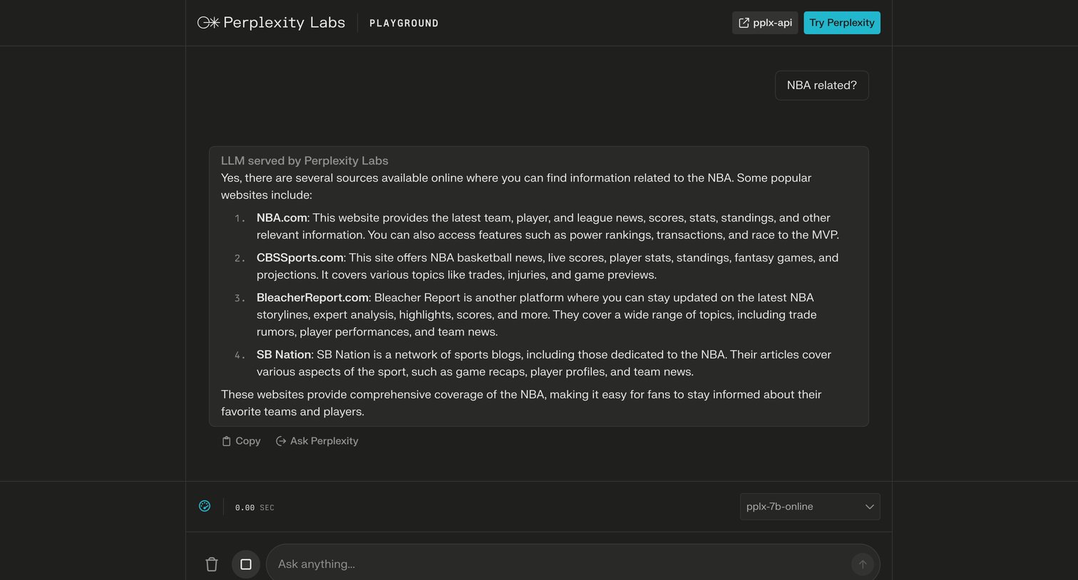 Perplexity - Perplexity Labs screen