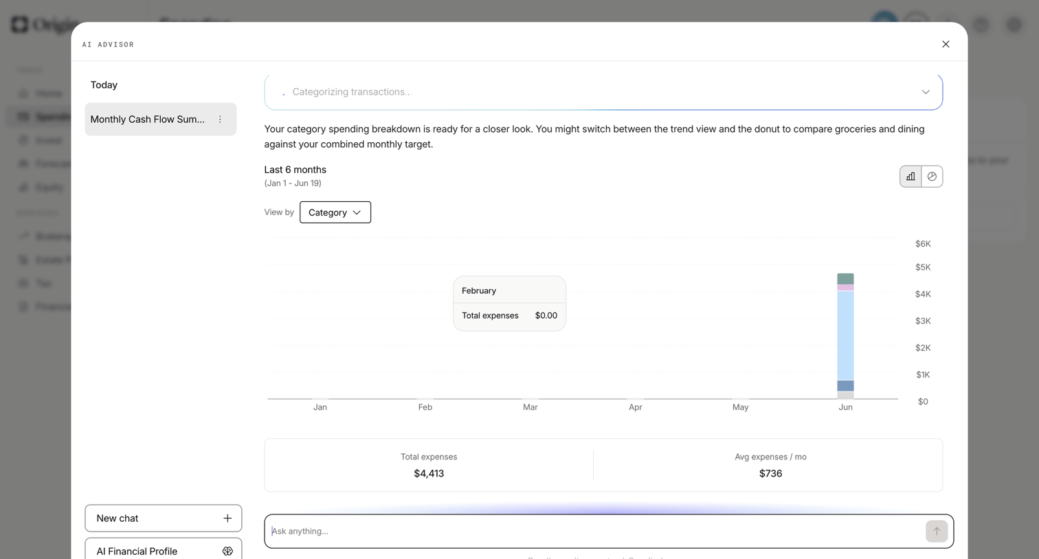 Origin Financial screen