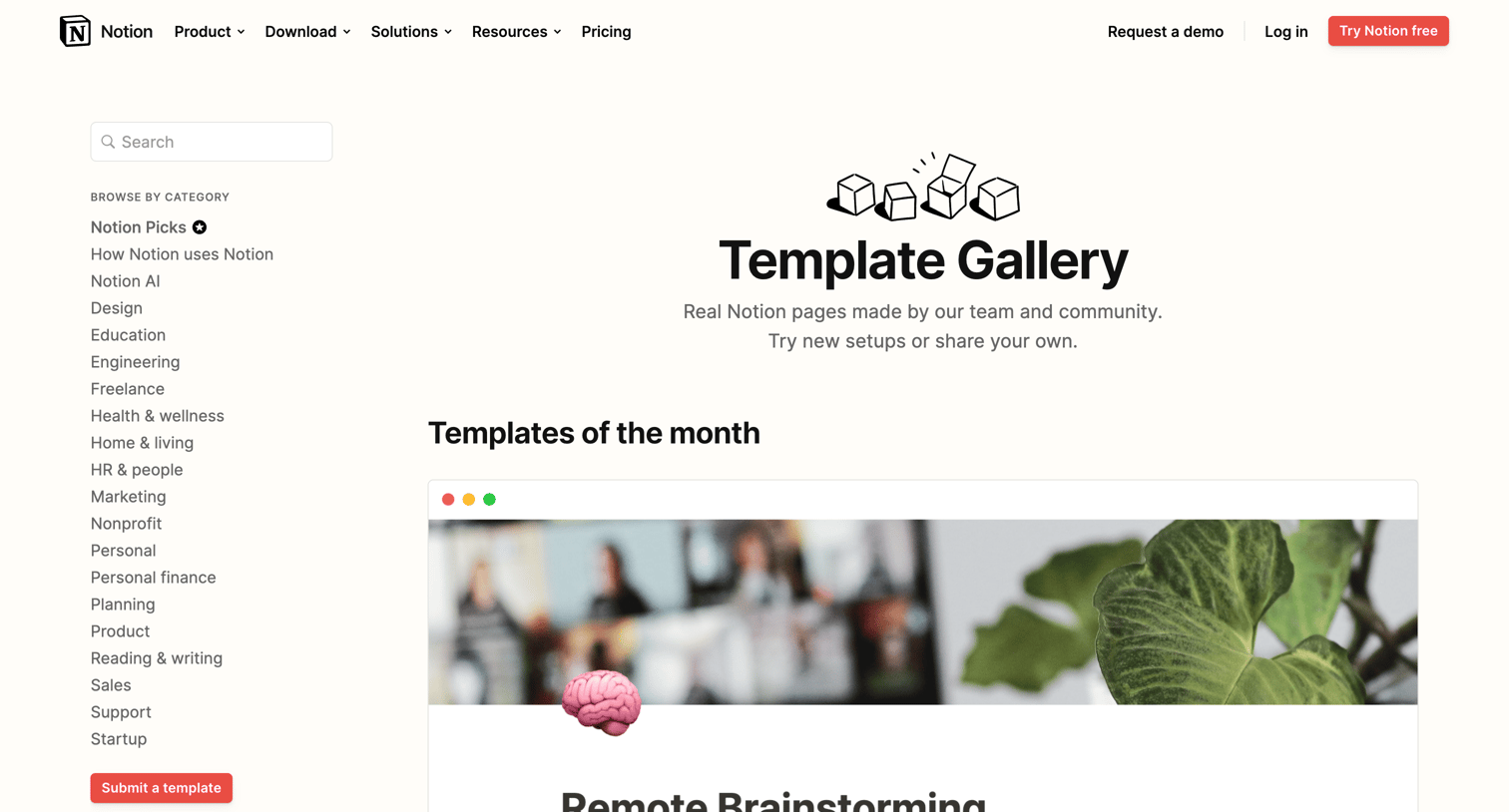 Notion - Notion Picks – Template Gallery screen