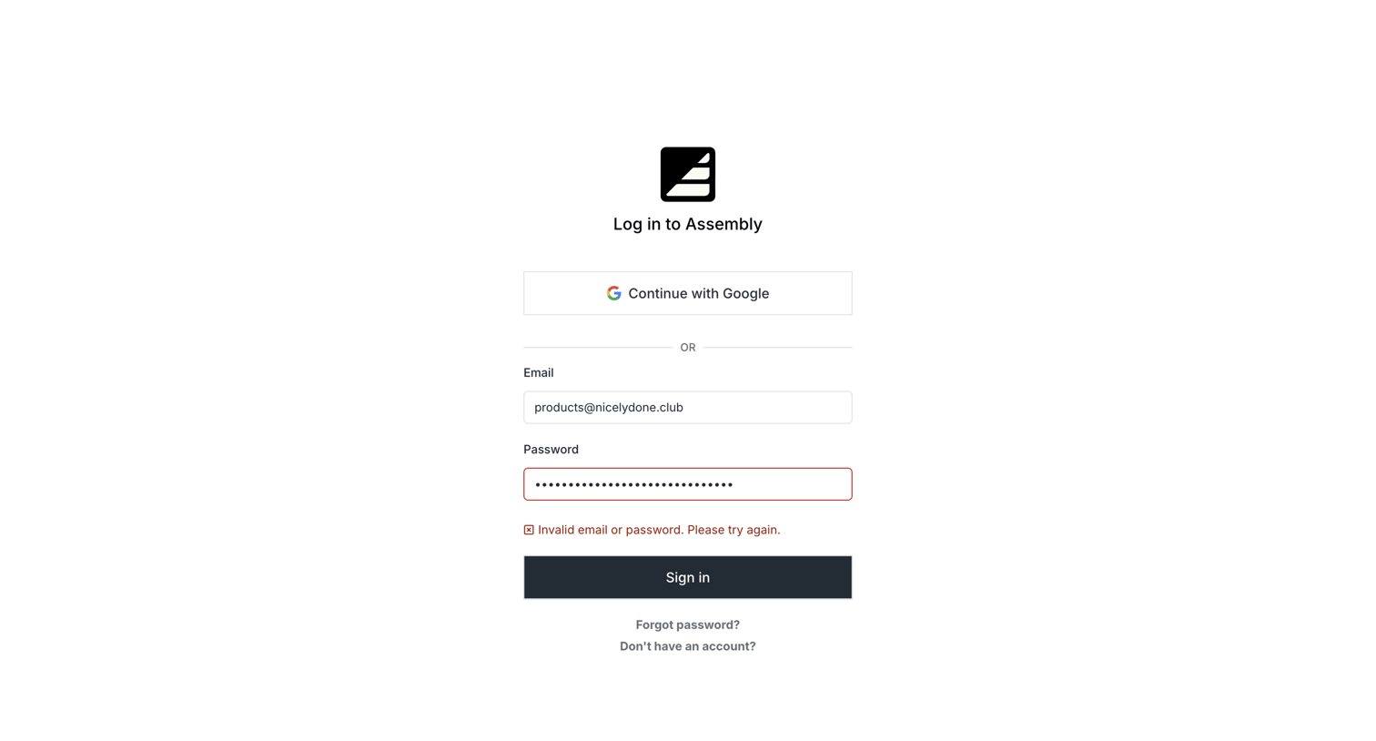 Assembly AI App Builder - Assembly Login | Sign in to the Assembly Dashboard screen