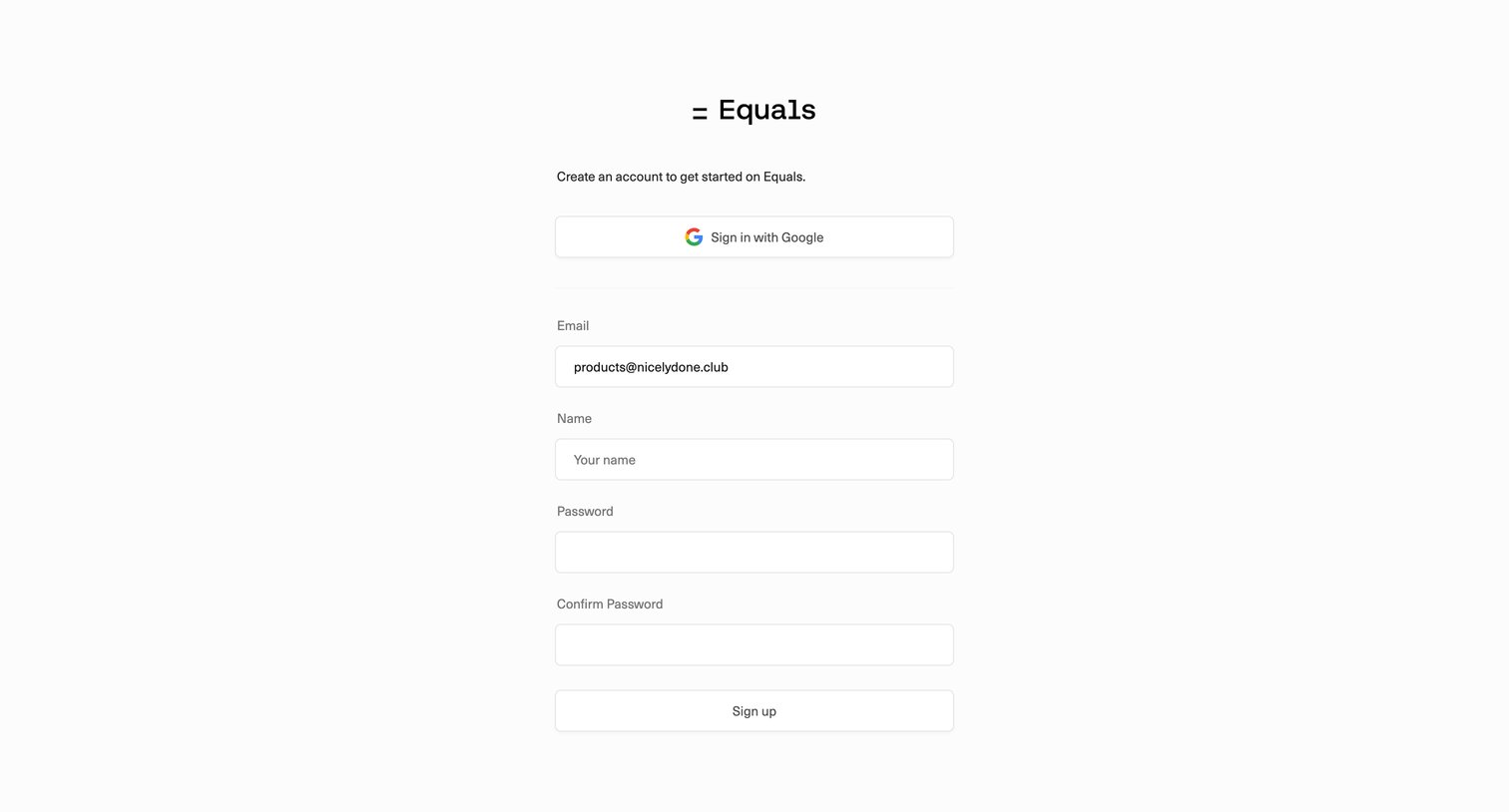 Equals screen