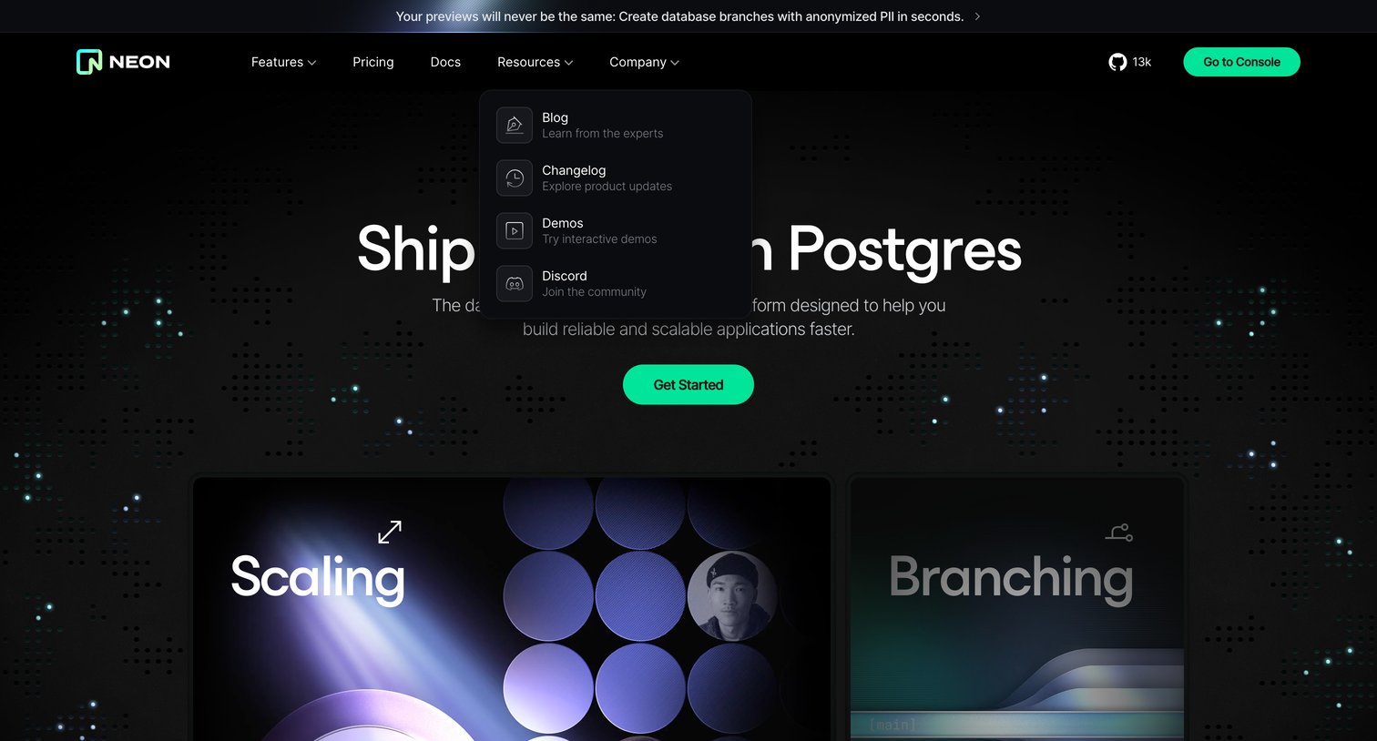 Neon - Neon Serverless Postgres — Ship faster screen