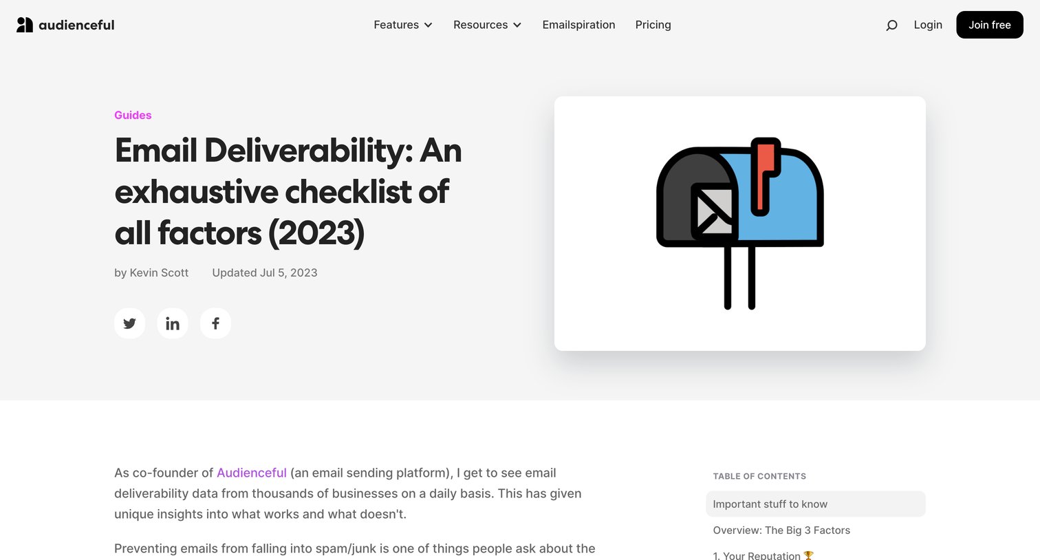 Audienceful - Email Deliverability An exhaustive checklist of all factors (2023 screen
