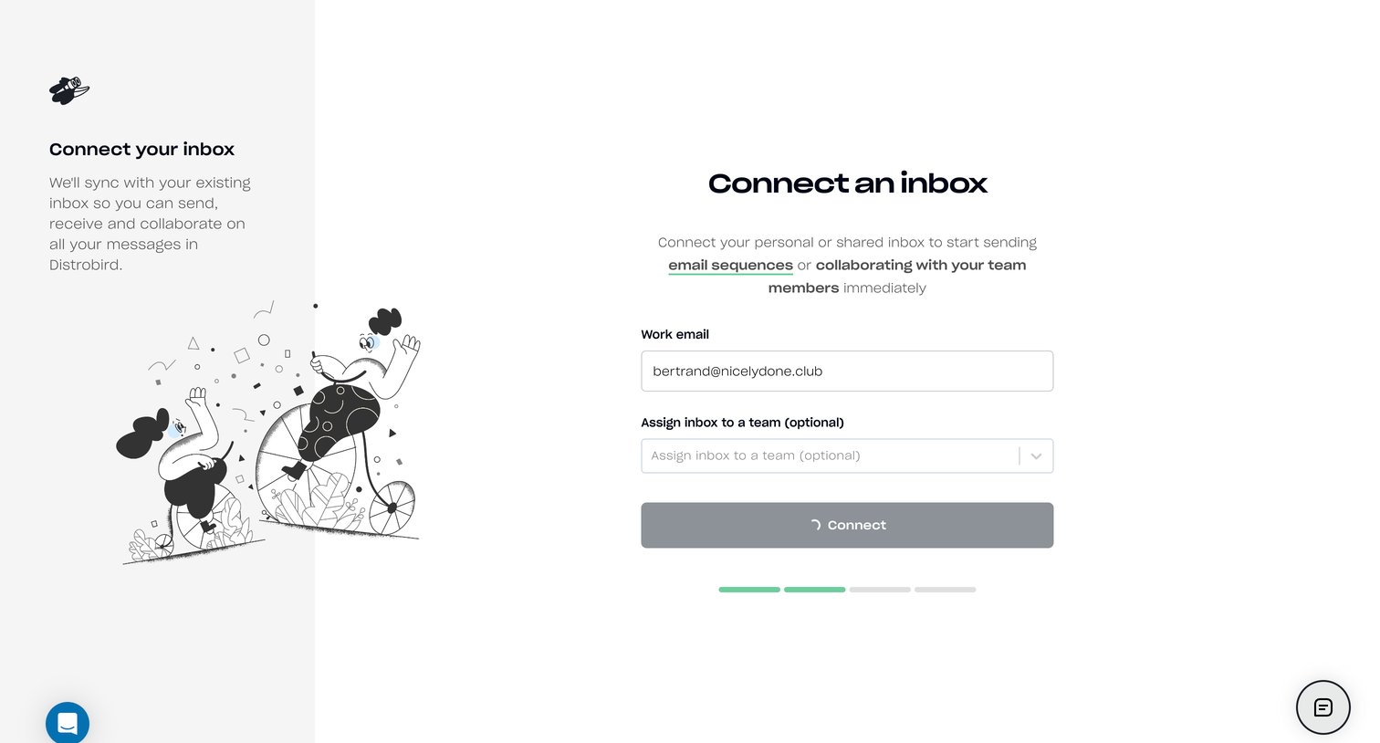 Distrobird - Connect Email screen