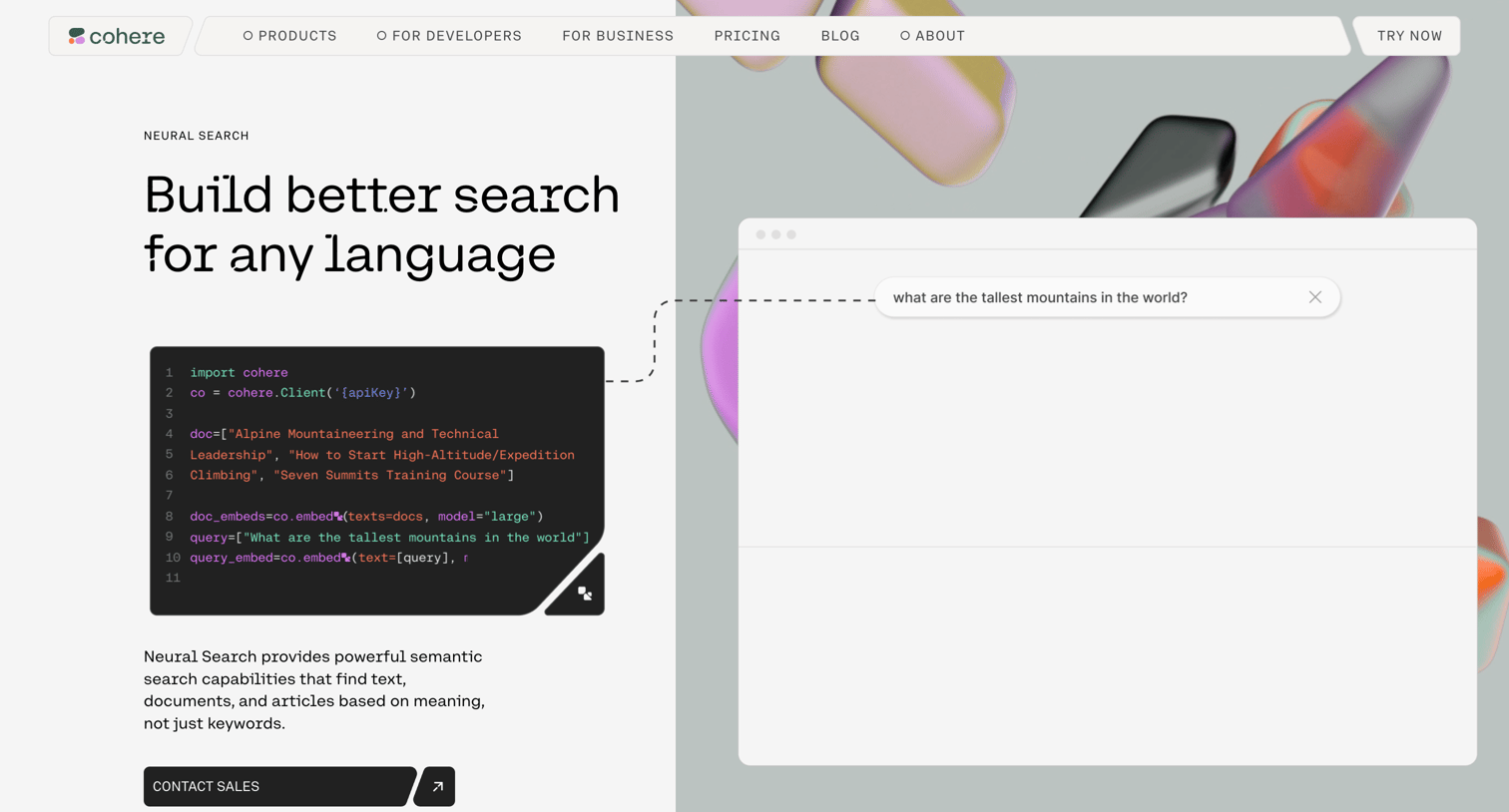 Cohere - Neural Search - Advanced Semantic Search for Any Language | Cohere screen