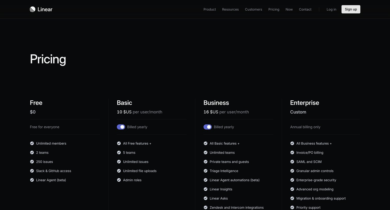 Linear - Pricing – Linear screen