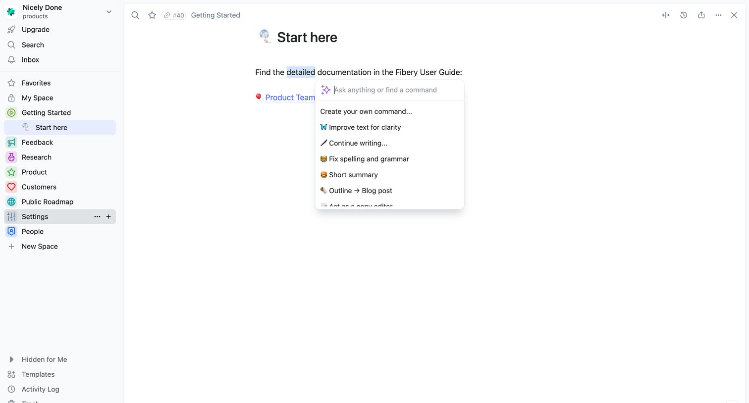 Fibery - Start here | Fibery screen