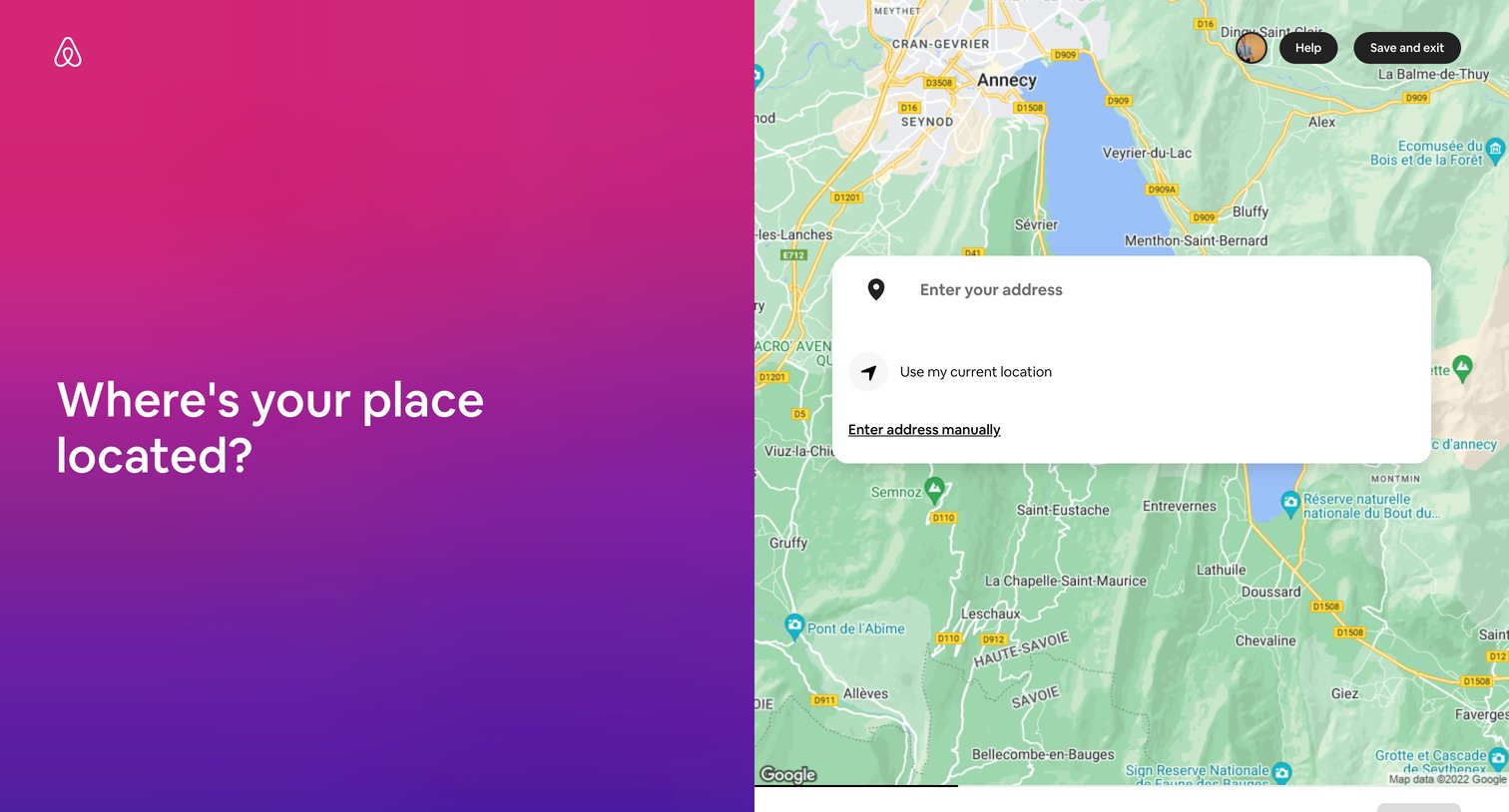 Airbnb - Enter the listings location - Airbnb screen