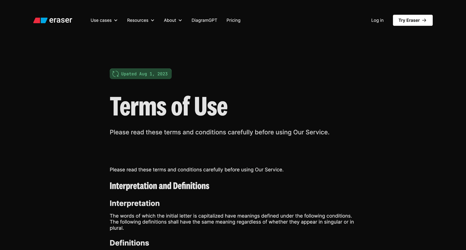 Eraser - Terms - Eraser screen