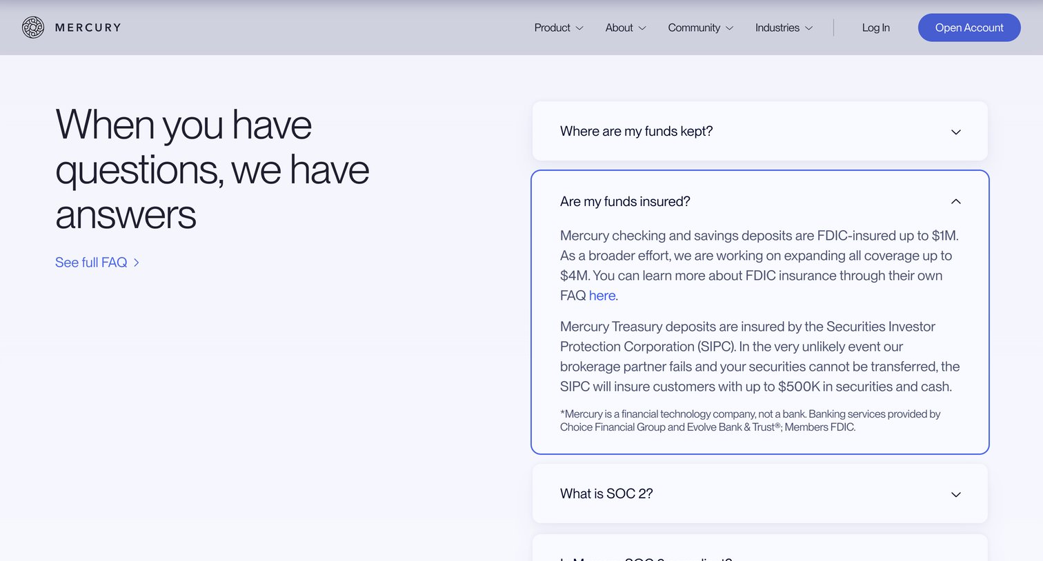 Mercury - Online Banking Security at Mercury | Banking for Startups screen