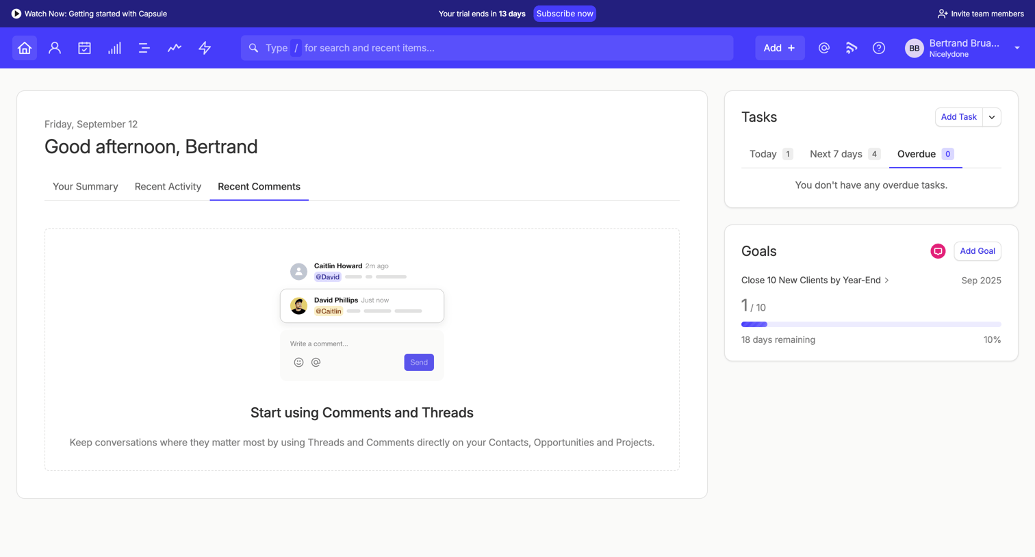 Recent Comments | Nicelydone CRM from Capsule