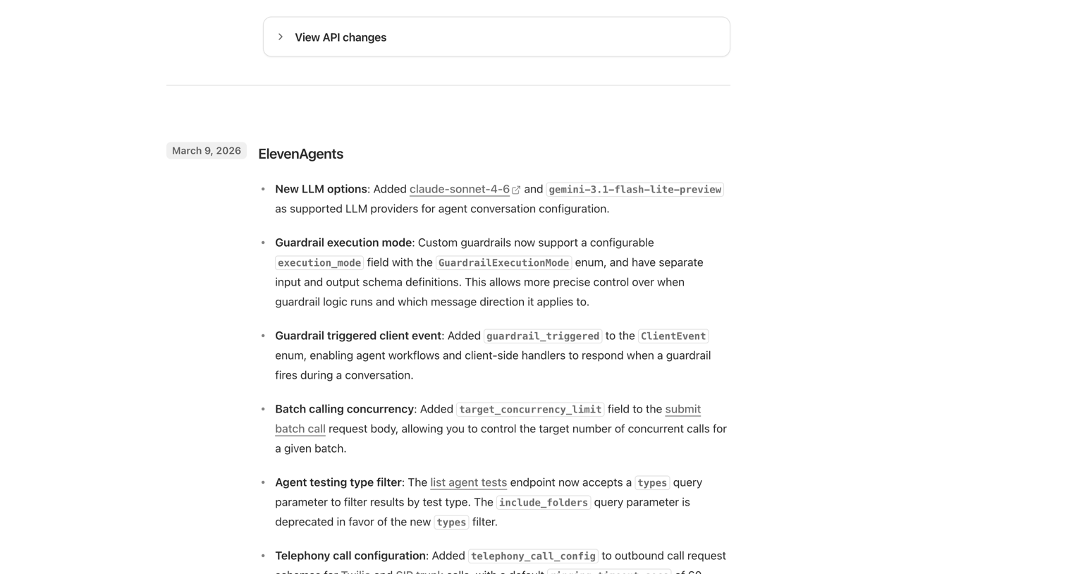 Elevenlabs - Changelog ElevenLabs Documentation #1 screen