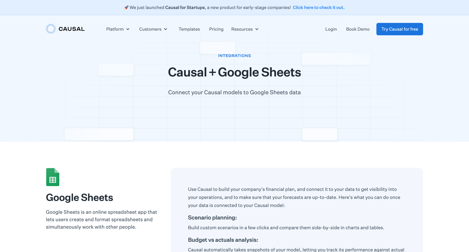 Causal - Google Sheets Integration - Causal screen