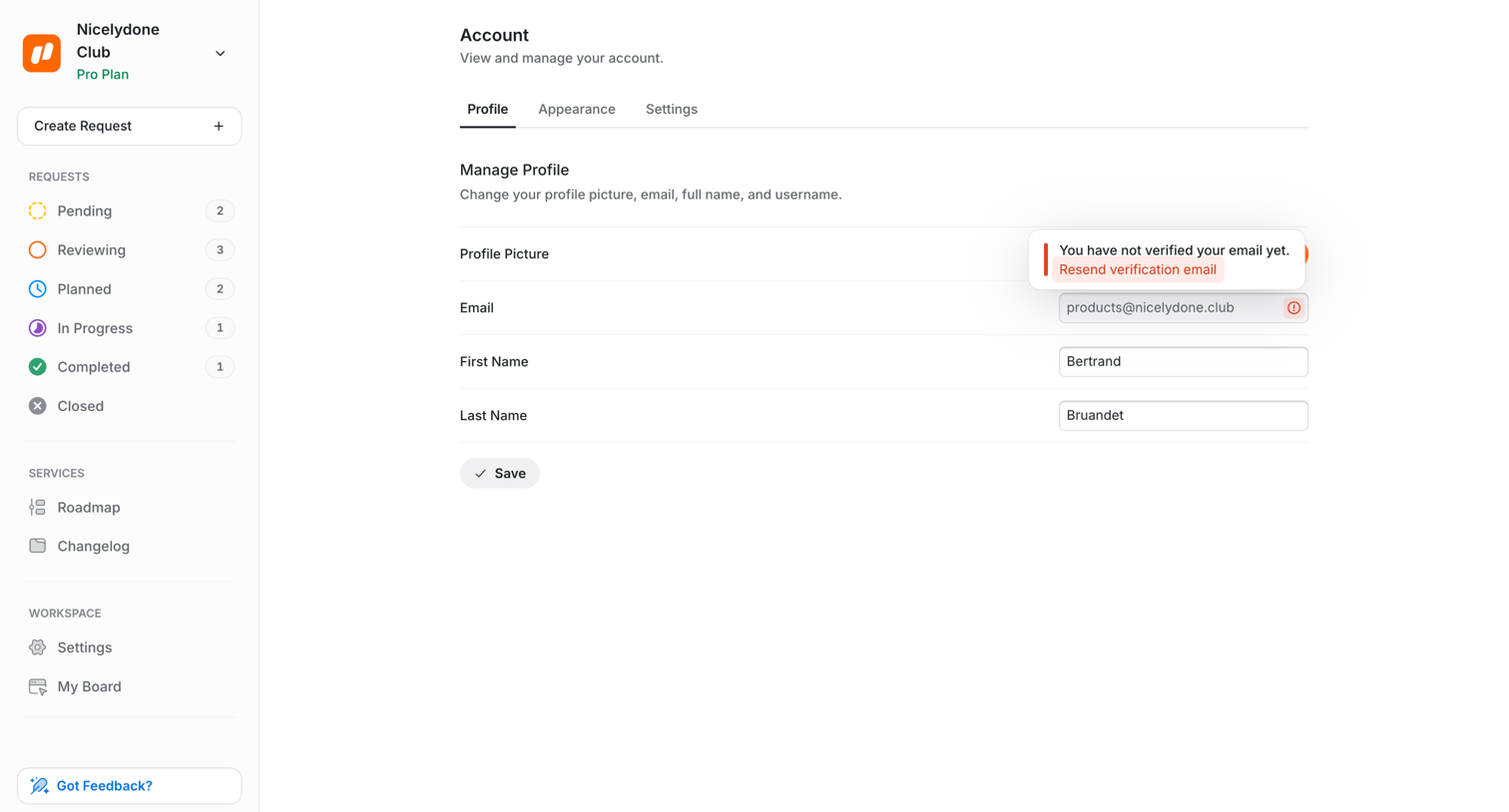 UserJot - Profile Settings | UserJot screen
