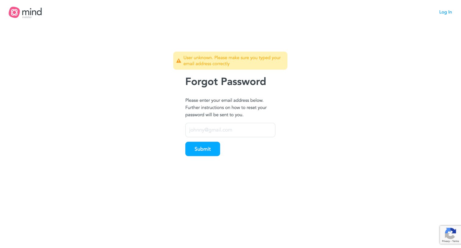 MindMeister - Forgot Password | MindMeister screen