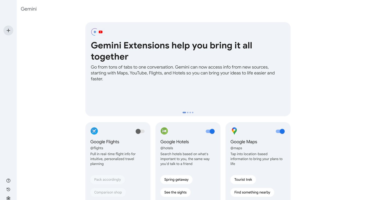 Gemini - Extensions screen