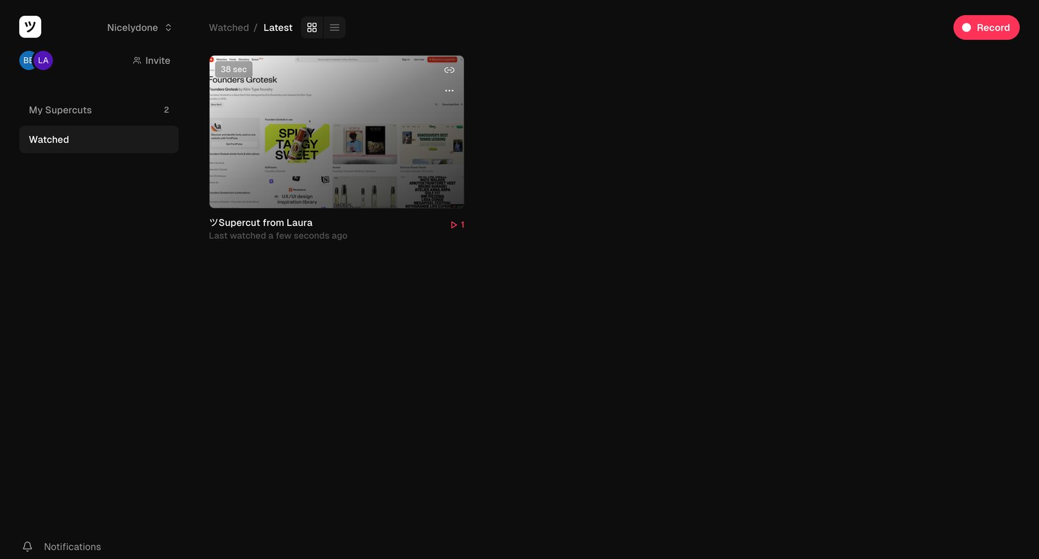 Supercut - Workspace screen
