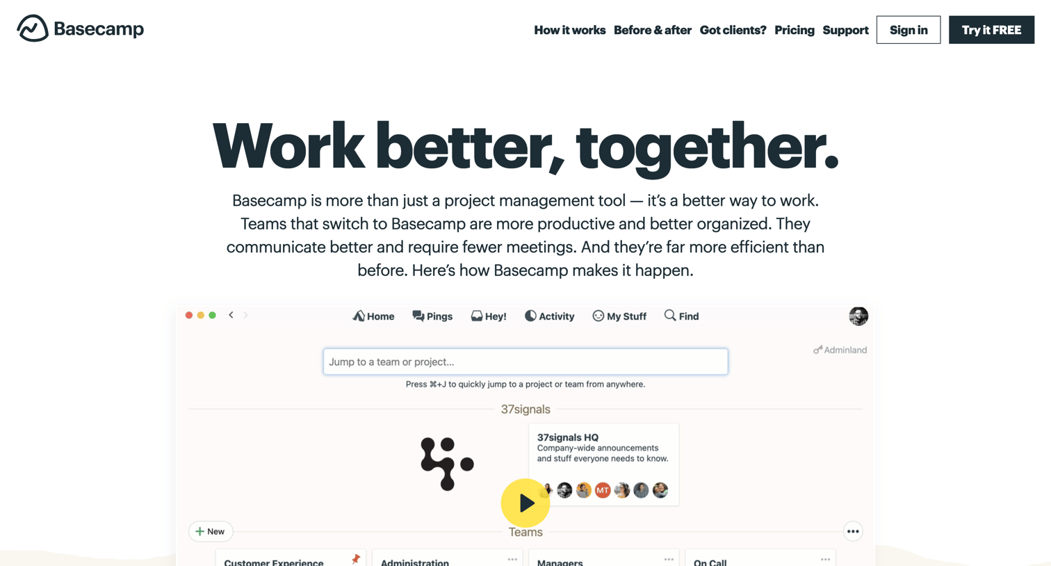 Basecamp - How Basecamp works, what its like to organize your projects | team screen