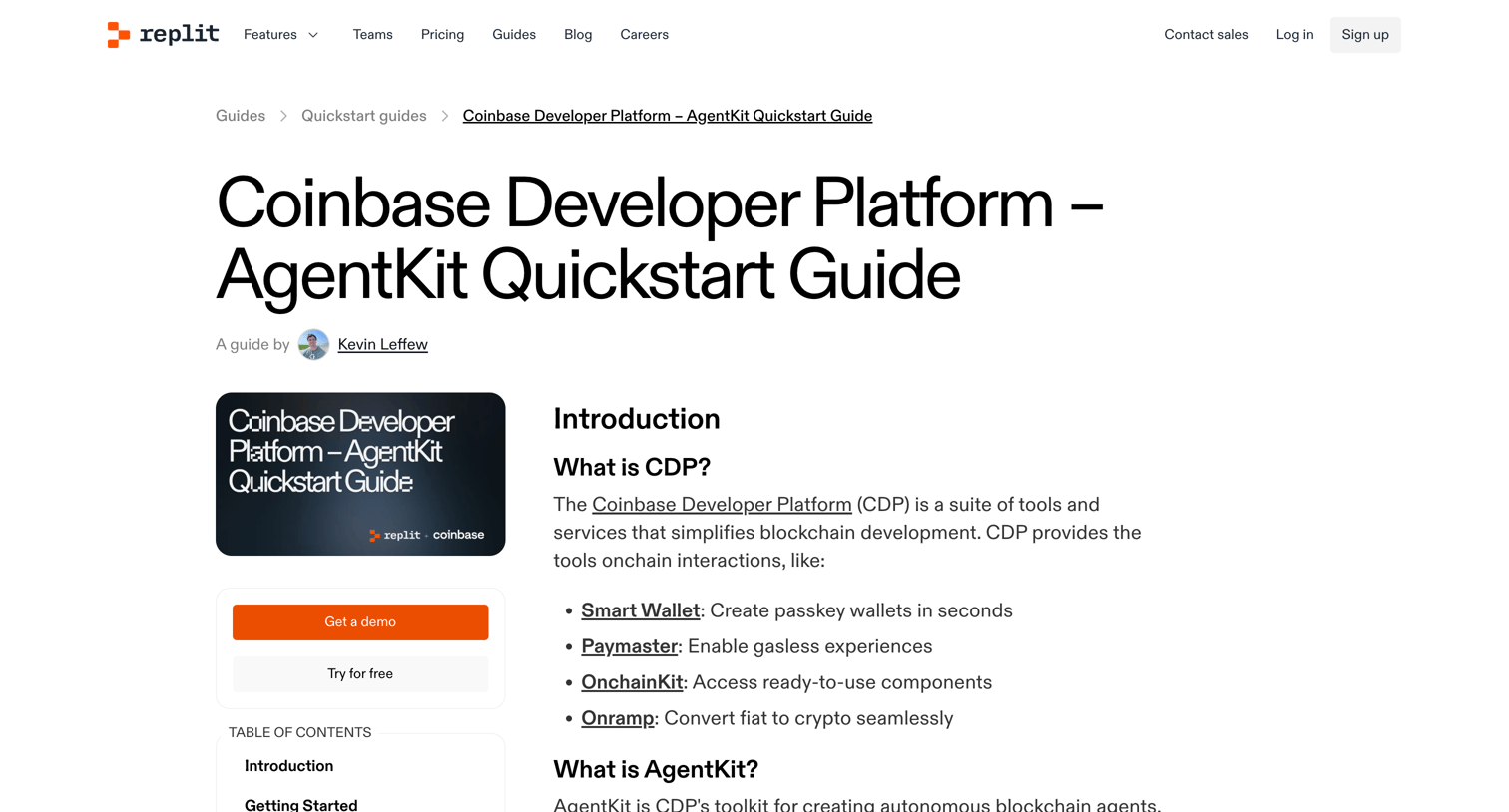 Replit - Coinbase Developer Platform – AgentKit Quickstart Guide - Replit screen