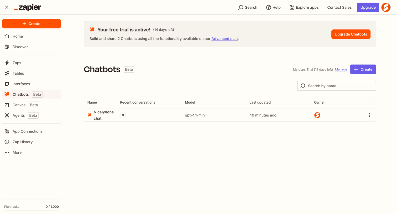 Zapier - Chatbots screen