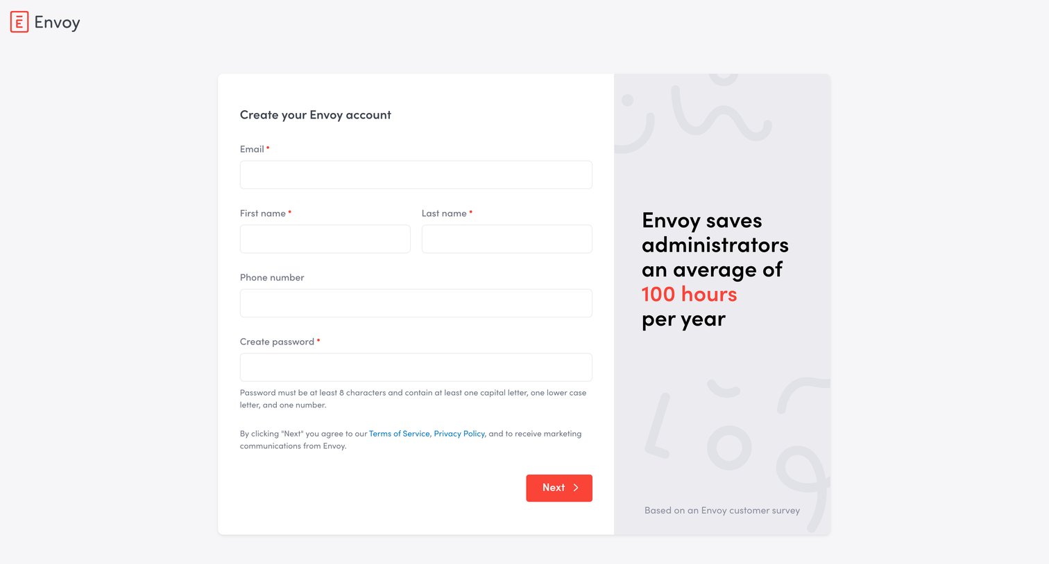 Envoy - Create your company’s Envoy account | Envoy screen