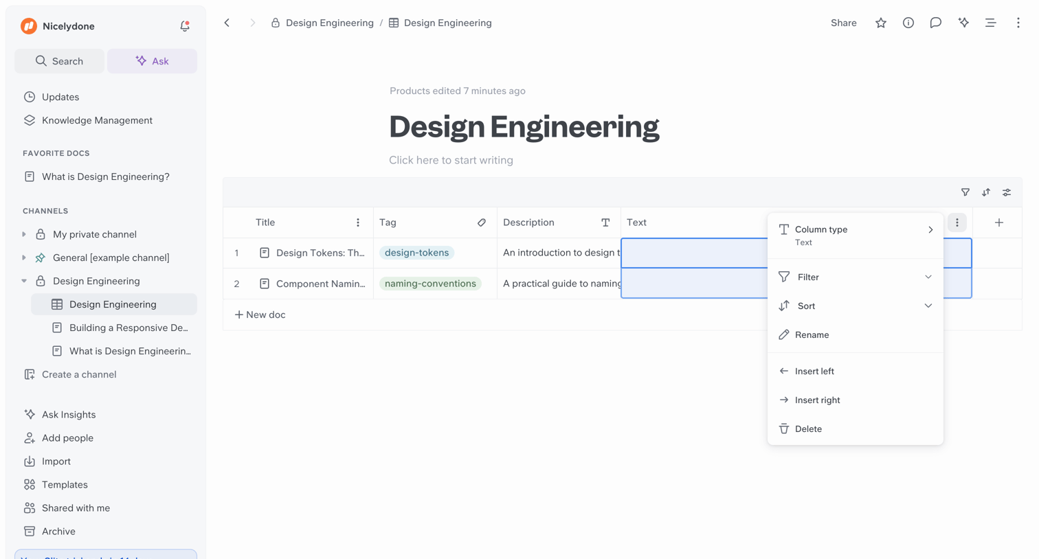Slite - Design Engineering screen