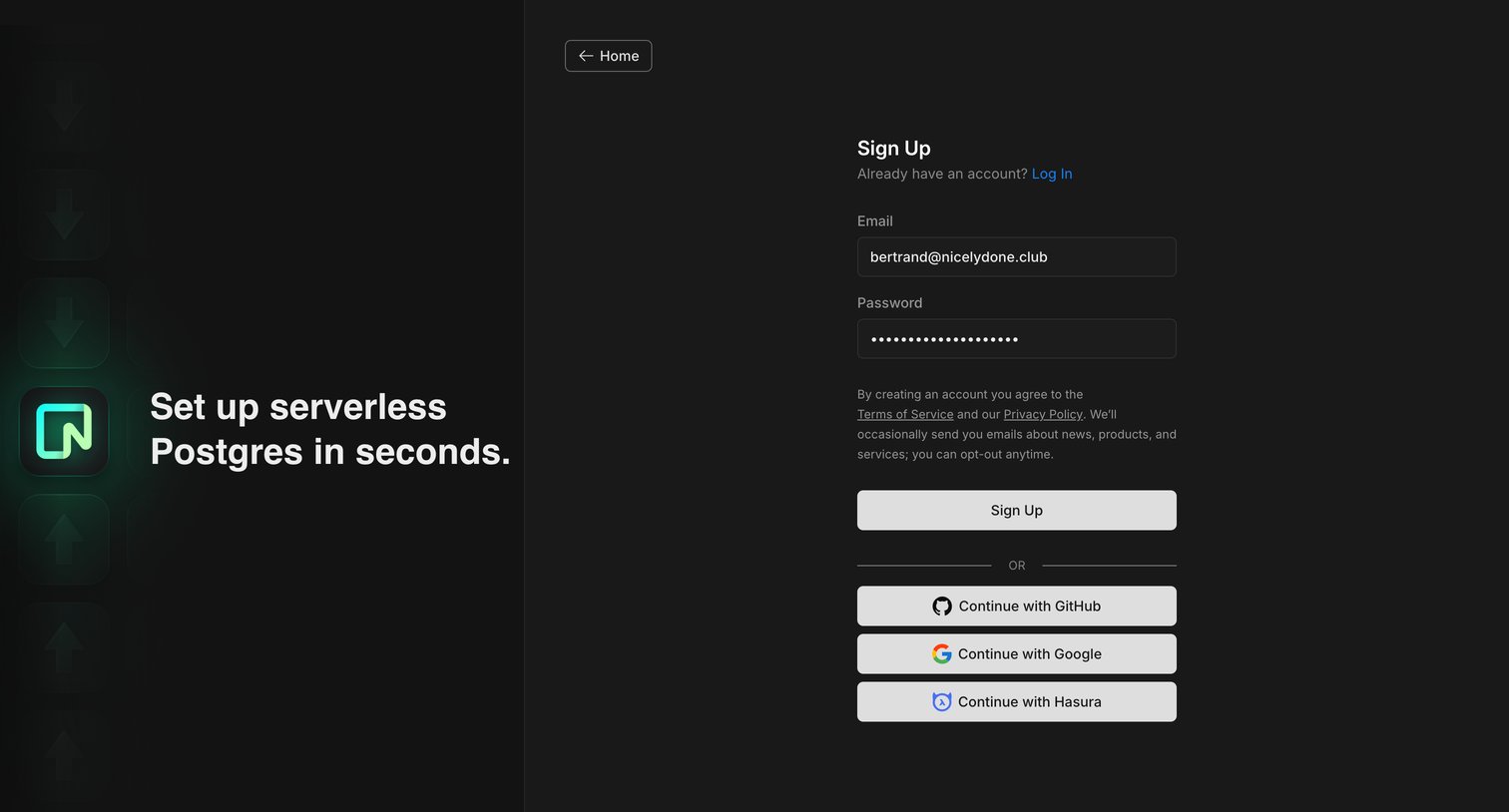 Neon - Sign Up screen