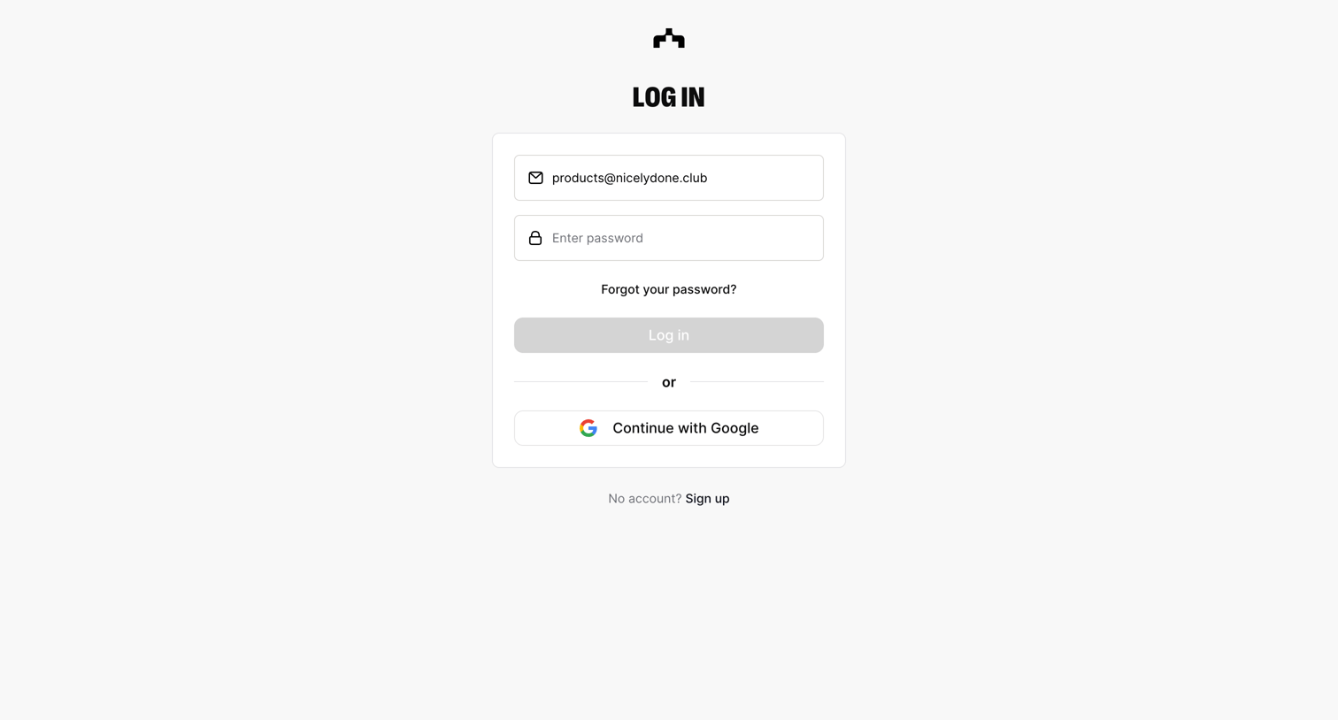 The org - Log in | The Org screen
