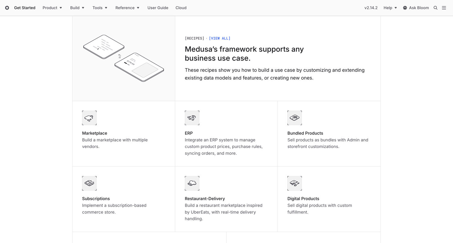 Bloom - Medusa Documentation screen