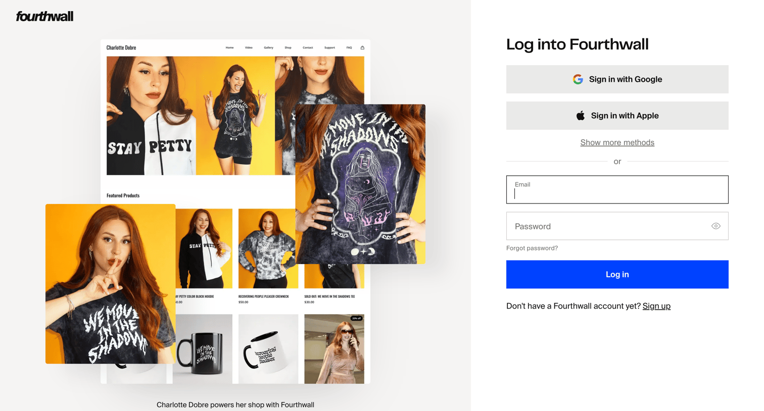 Fourthwall - Log into Fourthwall | Fourthwall screen