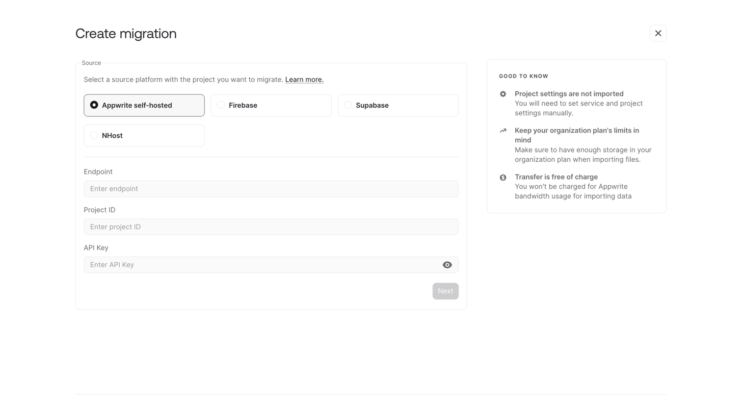 Appwrite - Webhook - Appwrite screen