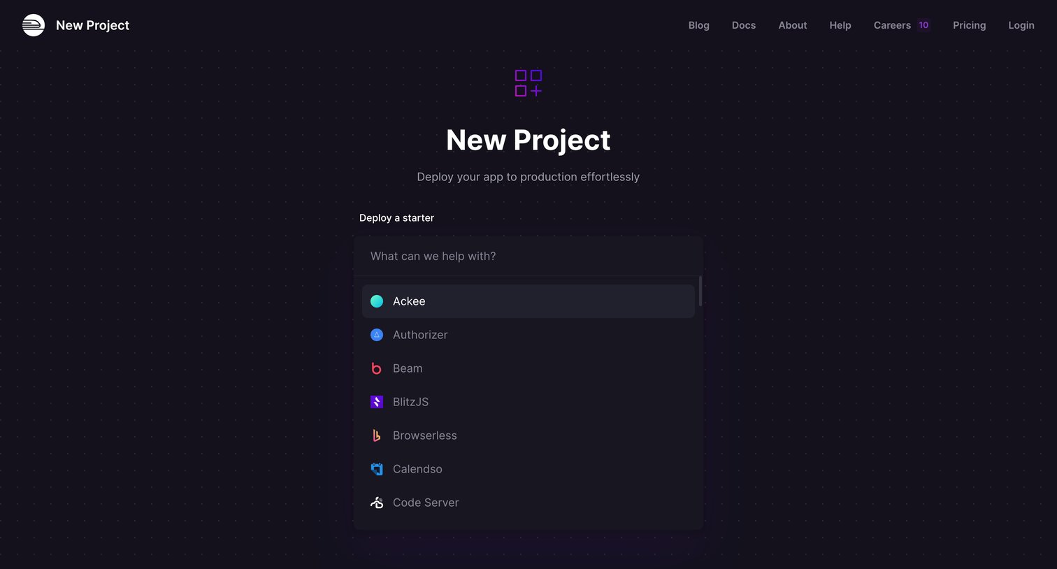 Railway - New project screen