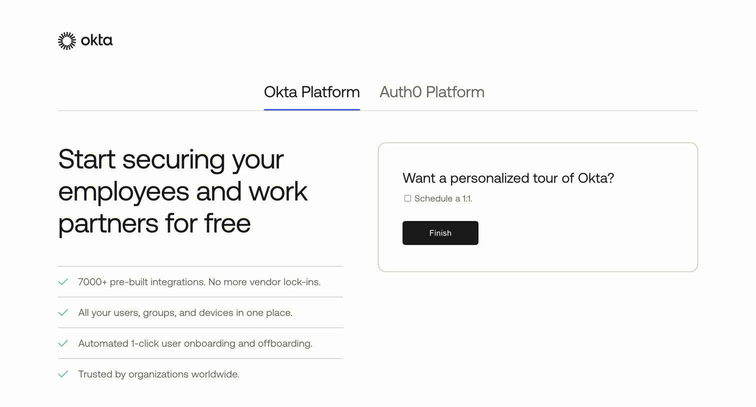 Okta - Okta Free Trial Account - Workforce Identity screen