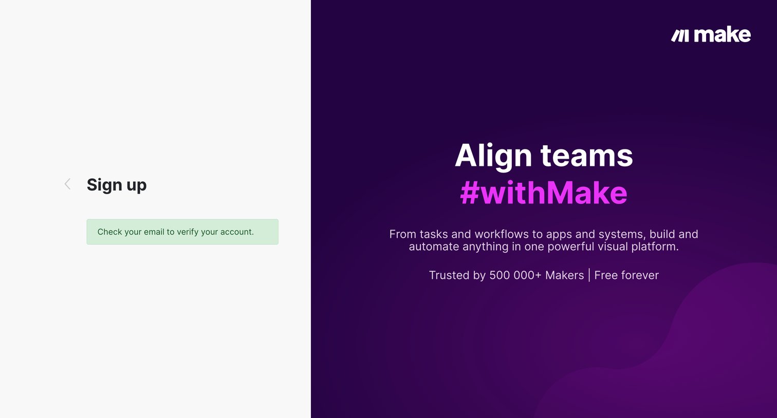 Make - Sign up screen