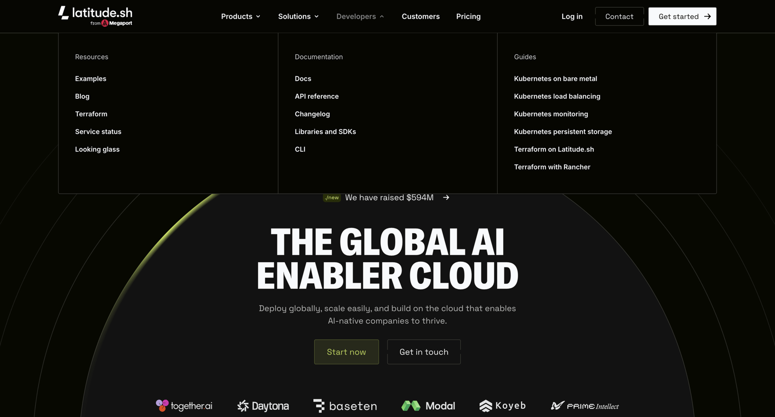 Latitude.sh - Latitude.sh | The global AI enabler cloud - Latitude.sh - hover: Developers screen