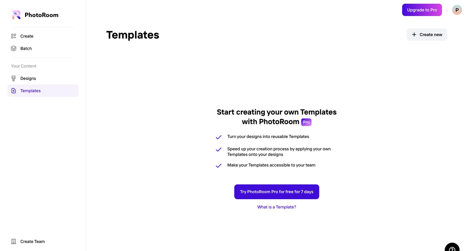 Photoroom - Your Content - Templates - PhotoRoom screen