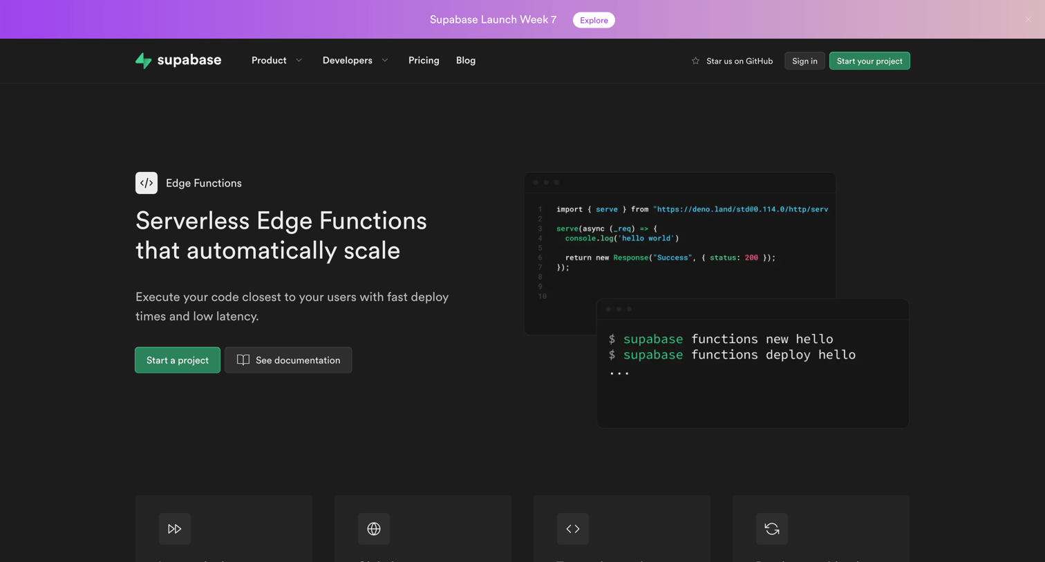 Supabase - Serverless Edge Functions that automatically scale screen