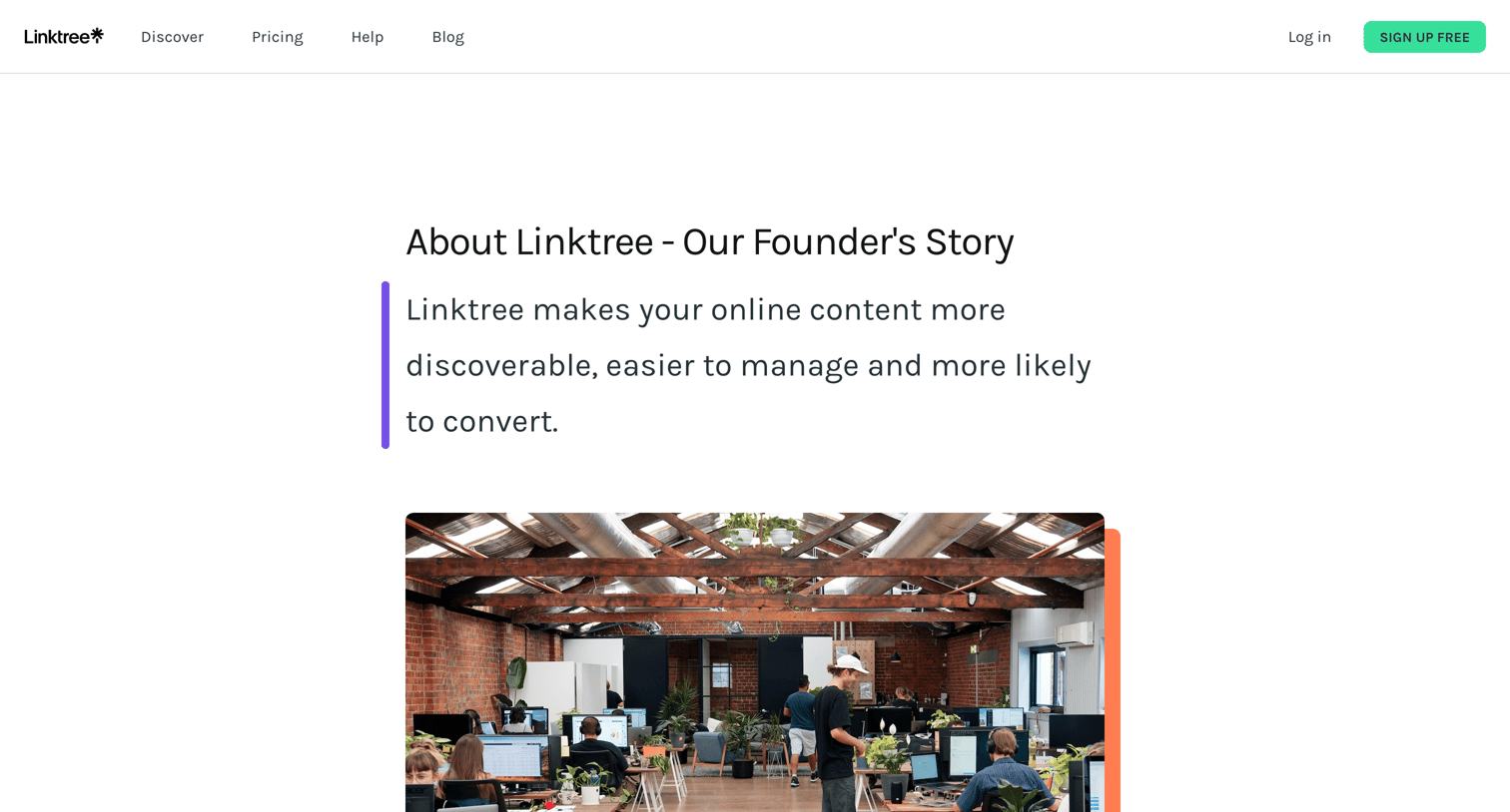 Linktree - About Linktree | The Linktree Story screen