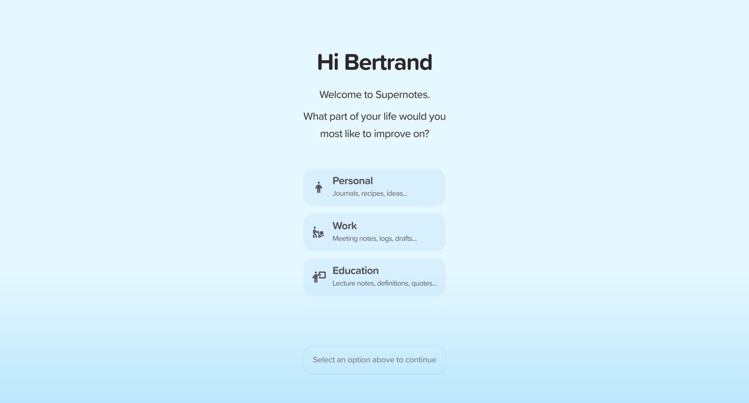 Supernotes - Home | Supernotes screen