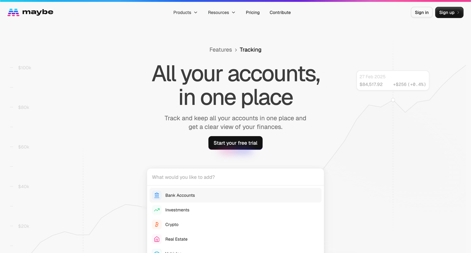 Maybe Finance - Track and keep all your accounts in one place - Maybe Finance screen