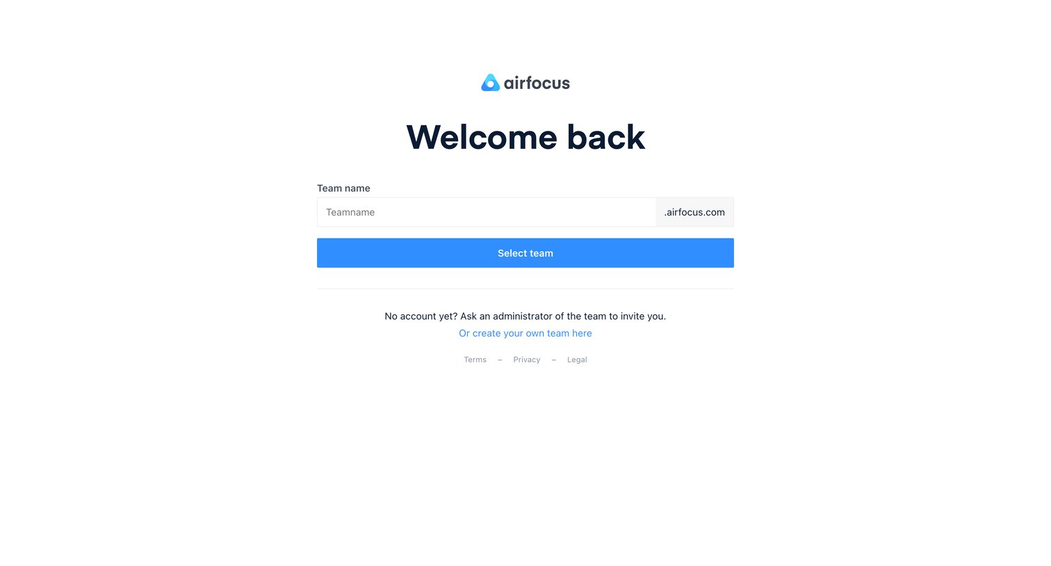 Airfocus - Welcome to airfocus screen