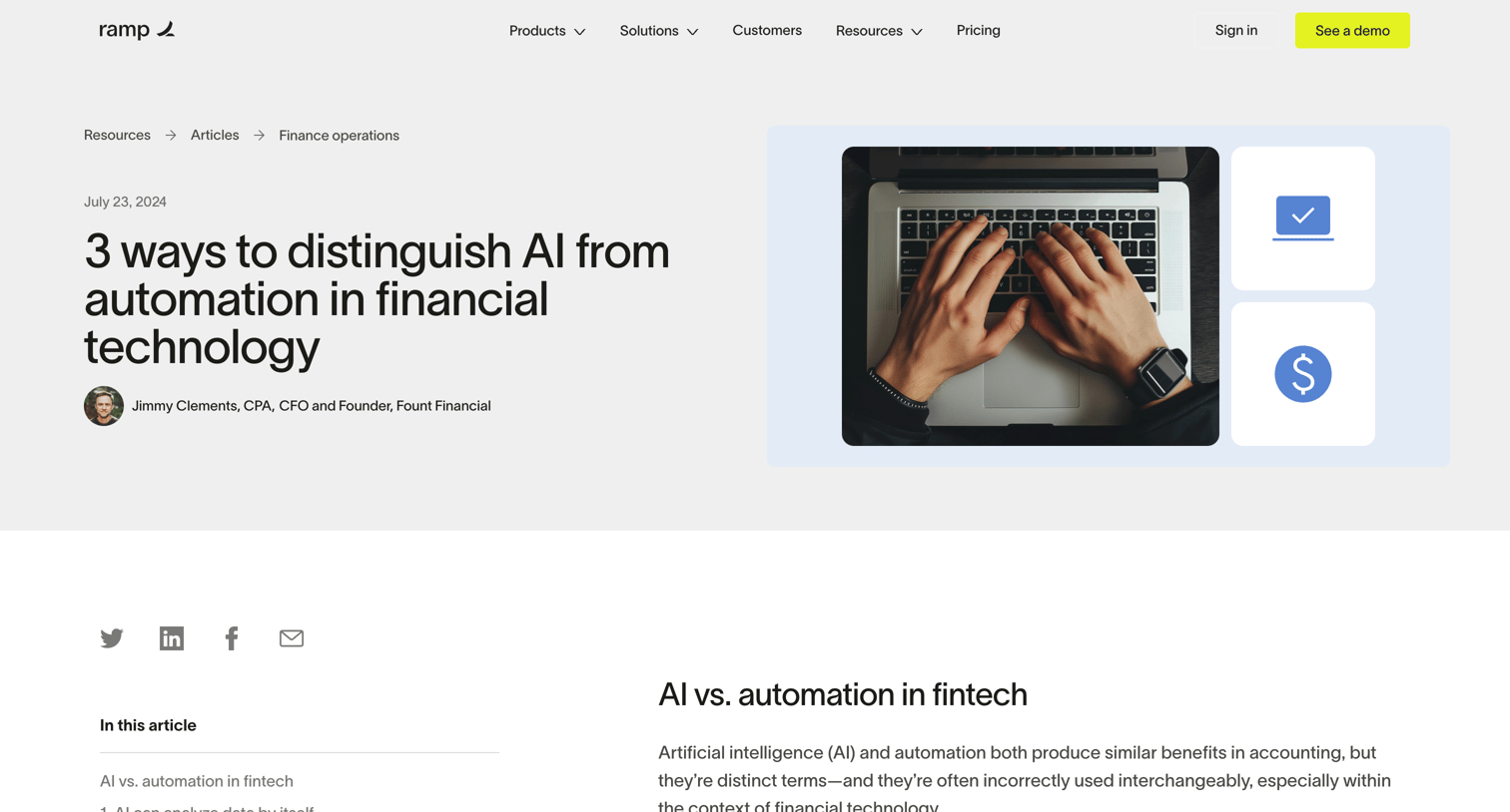 Ramp - 3 Ways to Distinguish AI vs. Automation in Fintech screen